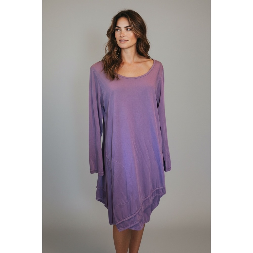 CMC VTG Color Me Cotton Purple Long Sleeve Tunic Dress Asymmetrical Pockets L